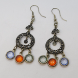Sterling Silver Indian Style Colourful Glass Hook Earrings Vintage c1980