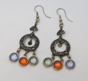 Sterling Silver Indian Style Colourful Glass Hook Earrings Vintage c1980