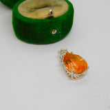 Sterling Silver Orange Crystal Peardrop & Spinel Set Charm Pendant Vintage c1970