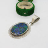 Large Sterling Silver Cabochon Azurite Drop Pendant Vintage c1970
