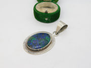 Large Sterling Silver Cabochon Azurite Drop Pendant Vintage c1970