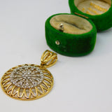 Sterling Silver Gilt  Spinel Set Ornate Circle Charm Pendant Vintage c1970