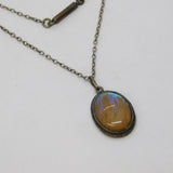 Sterling Silver & Morpho Butterfly Wing Drop Pendant Antique c1920 Art Deco