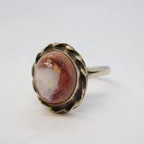 Sterling Silver Cabochon Cut Host Rock White Opal Dress Ring Vintage c1970