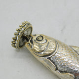 19th Century Silver Plated Fish Form Wax Seal Stamp Holder Antique c1880s