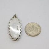 Sterling Silver Natural Shell Ellipse Shape Drop Charm Pendant Vintage c1970
