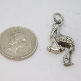 Sterling Silver Stork Baby Delivery Charm Pendant Vintage c1970