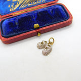 9ct Yellow Gold 'Iced' Diamond Paste Set Pair of Shoes Charm Vintage c2000