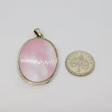 Sterling Silver Natural Pink Shell Large Oval Drop Charm Pendant Vintage c1970