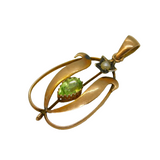 Edwardian 9ct Gold, Peridot & Pearl Set Lavalier Drop Pendant Antique c1910