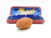 Victorian Chinese Carved Almond Nut Bead Pendant Antique c1900