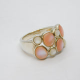 Sterling Silver Pink & White Mother Of Pearl Dress Ring Vintage c2000 Size S