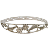Sterling Silver Leaf & Floral Pattern Cuff Bangle Bracelet Vintage Sheffield