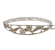 Sterling Silver Leaf & Floral Pattern Cuff Bangle Bracelet Vintage Sheffield