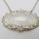 Sterling Silver Floral Pattern Sherry Decanter Label Vintage 1972 London