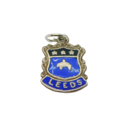 Sterling Silver Blue Enamel Leeds Souvenir Shield Charm Pendant Vintage c1970s