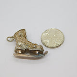 Sterling Silver Patterned Ice Skating Boot Charm Pendant Vintage c1970