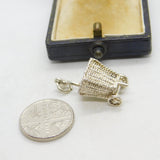 Sterling Silver Wheelie Basket Charm Pendant Vintage c1970