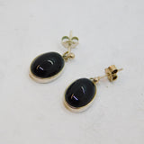 Pair of Sterling Silver Cabochon Black Onyx Stud Drop Earrings Modern c2000