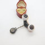 Victorian Pair of Handmade Dolls Glass Eyes on Stand Antique c1860