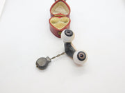 Victorian Pair of Handmade Dolls Glass Eyes on Stand Antique c1860
