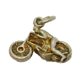 Sterling Silver Motorbike & Figure Charm Pendant Vintage c1970