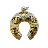 Spanish Toledo Gold Plated Horseshoe Charm Pendant Vintage c1970s
