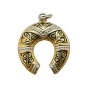Spanish Toledo Gold Plated Horseshoe Charm Pendant Vintage c1970s