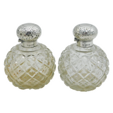 Edwardian Pair of Sterling Silver & Cut Glass Scent Bottles Antique 1906 Chester