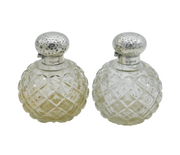 Edwardian Pair of Sterling Silver & Cut Glass Scent Bottles Antique 1906 Chester