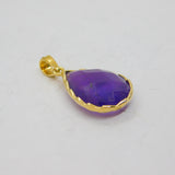 Gold On Sterling Silver Faceted Amethyst Peardrop Pendant Modern c1990s