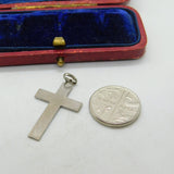 Brushed Sterling Silver Patterned Cross Charm Pendant Vintage c1970