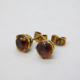 9ct Yellow Gold & Amethyst Set Stud Earrings Vintage c1970s
