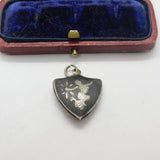 Siam Sterling Silver Niello Enamel Shield Charm Pendant Antique c1930 Art Deco