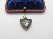 Siam Sterling Silver Niello Enamel Shield Charm Pendant Antique c1930 Art Deco
