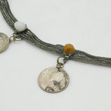 Indian 20th Century White Metal Coin & Cabochon Set Decorative Belt Antique