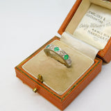 Boxed 18ct White Gold, 0.4ct Diamond & Emerald Half-Eternity Ring Vintage London