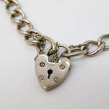 Sterling Silver Curb Link Charm Bracelet Heart Lock Clasp Vintage 1970 Bham