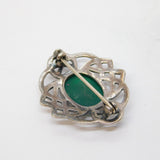 Sterling Silver Green Malachite Celtic Knot Brooch Vintage c1970