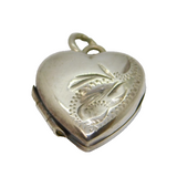Sterling Silver Patterned Textured Heart Locket Charm Pendant Vintage c1970
