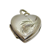 Sterling Silver Patterned Textured Heart Locket Charm Pendant Vintage c1970