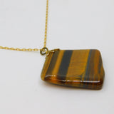 Gold On Sterling Silver Tiger's Eye Organic Shape Pendant Necklace Modern c2000