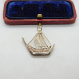 Sterling Silver Filigree Sailing Ship Charm Pendant Vintage c1970
