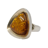 Large Sterling Silver & Baltic Amber Statement Ring Vintage c1970s