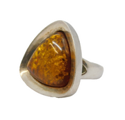 Large Sterling Silver & Baltic Amber Statement Ring Vintage c1970s