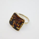 Sterling Silver Cowrie Shell Square Statement Ring Vintage c1970 Size T