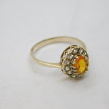 Sterling Silver Faceted Citrine & White Topaz Cluster Ring Vintage c1970 Size M