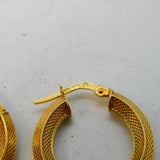 Pair of 9ct Yellow Gold Textured Pattern Hoop Earrings Vintage c1980s
