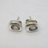 Sterling Silver & Enamel Set Pear-Drop Form Stud Earrings Vintage c1970s