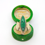 Sterling Silver With Gilt Malachite Statement Band Ring Vintage c1970 Size P